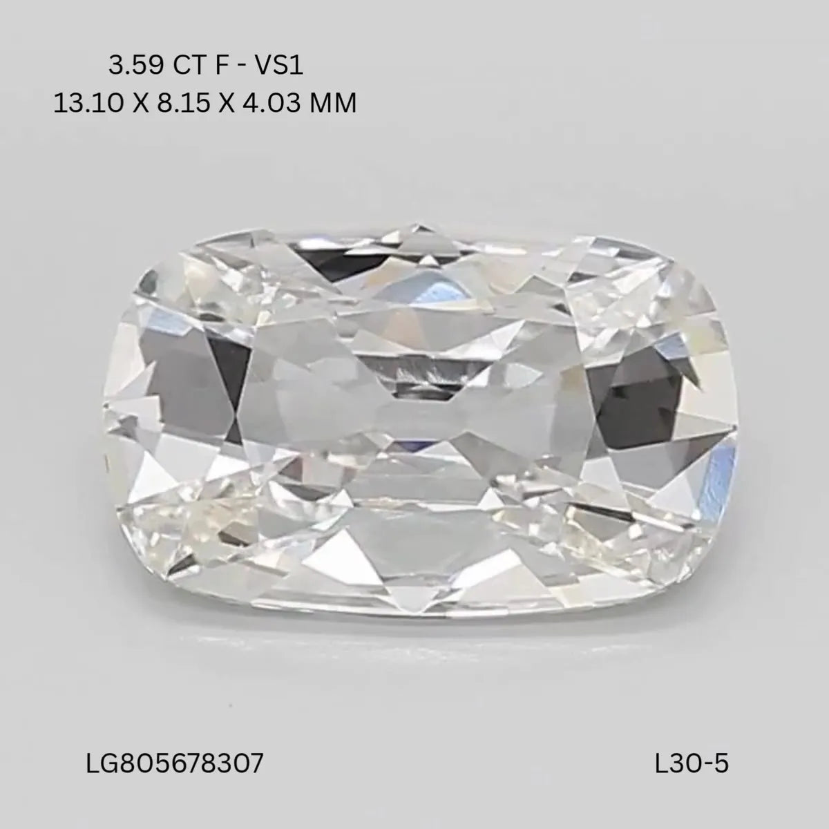3.59ct Cushion brilliant Lab Grown Diamond (Colour F, Clarity VS1, IGI Certified)