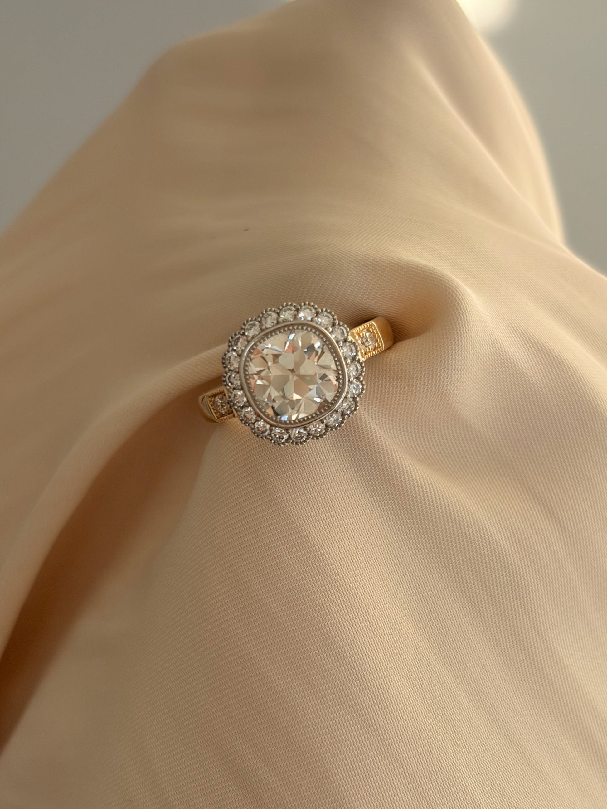 2.4ct Old Mine Cushion Cut Lab Diamond Ring