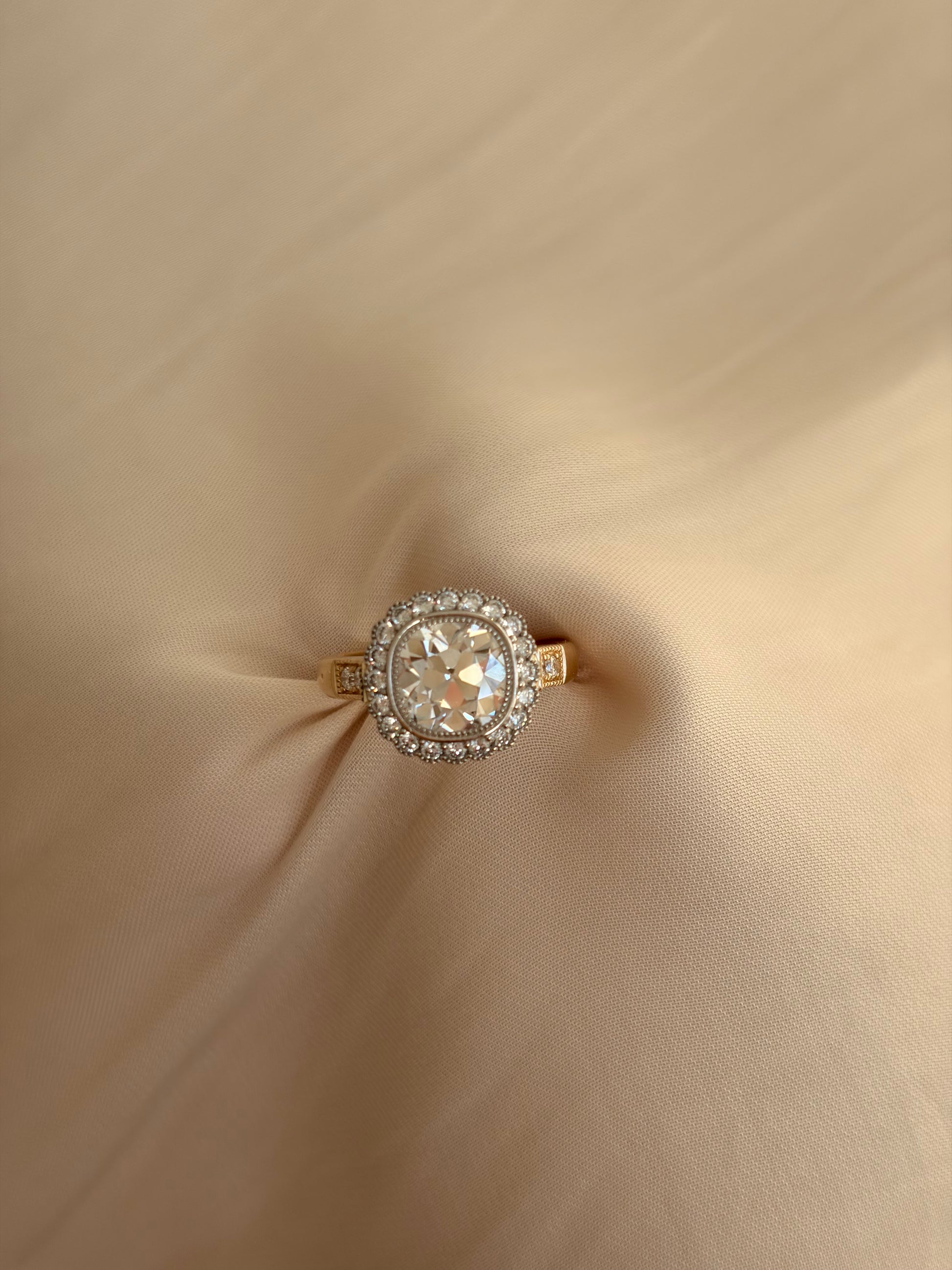 2.4ct Old Mine Cushion Cut Lab Diamond Ring