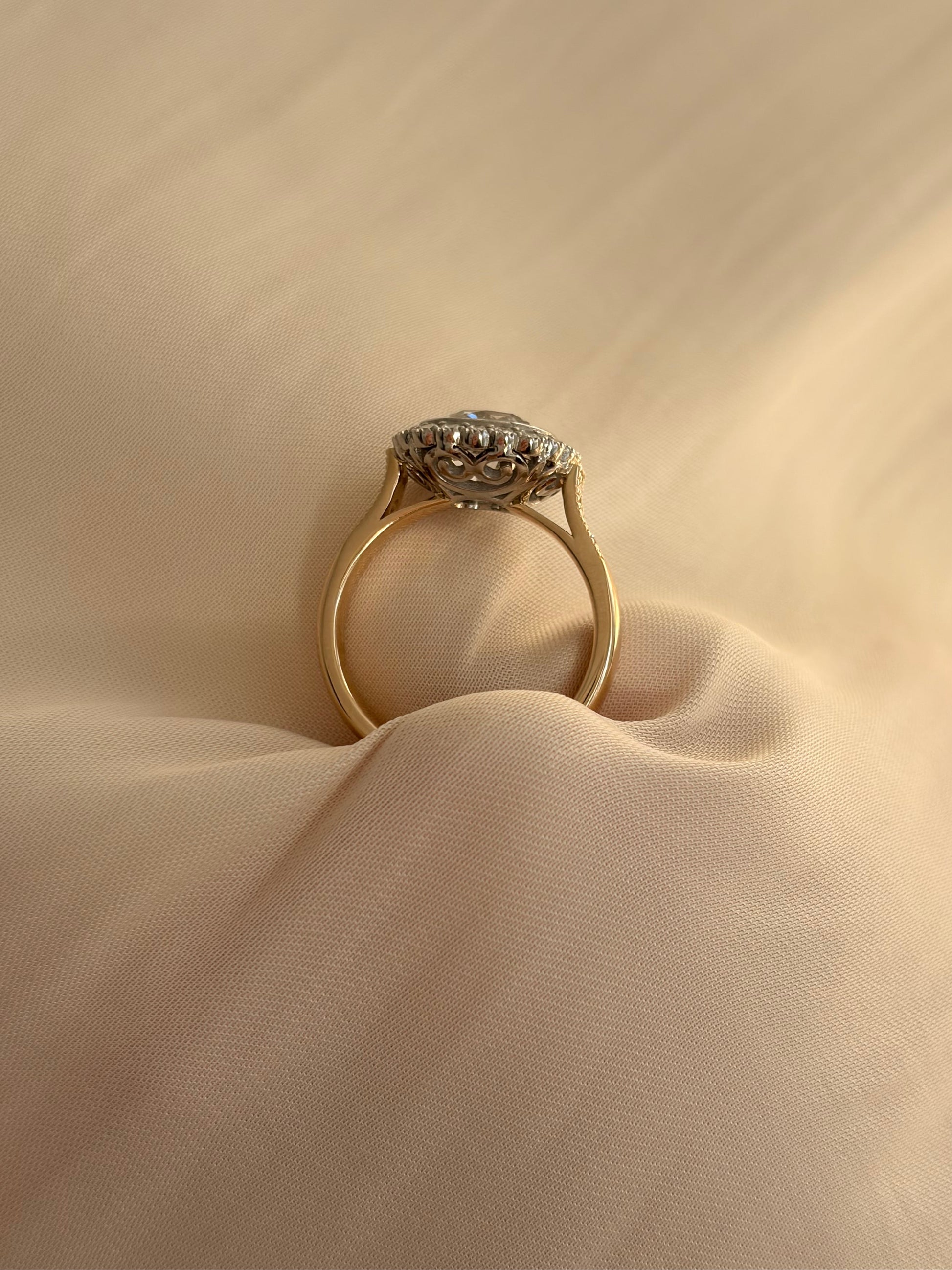 2.4ct Old Mine Cushion Cut Lab Diamond Ring