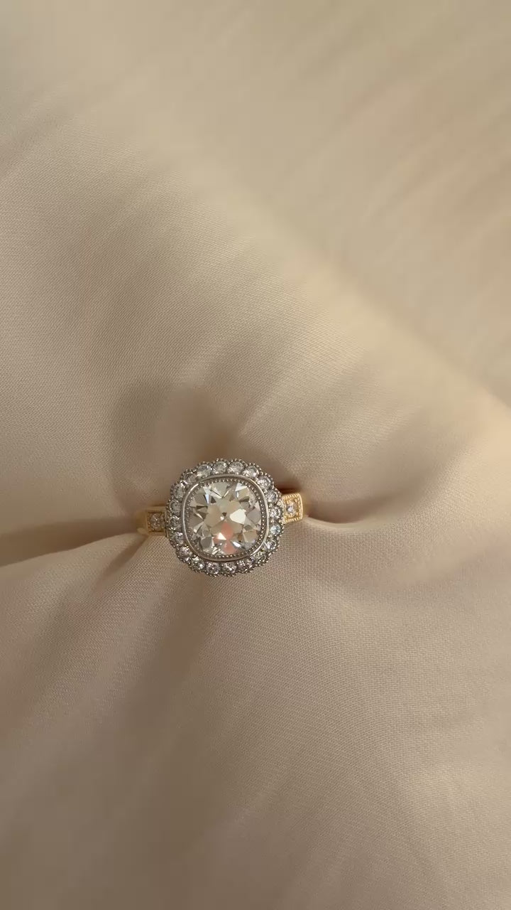 2.4ct Old Mine Cushion Cut Lab Diamond Ring